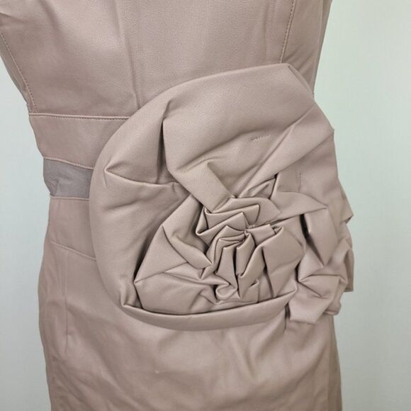 LUCY Paris Taupe Tan Faux Leather Rosette Waist Bodycon Sheath Mini Dress Large - Picture 4 of 17